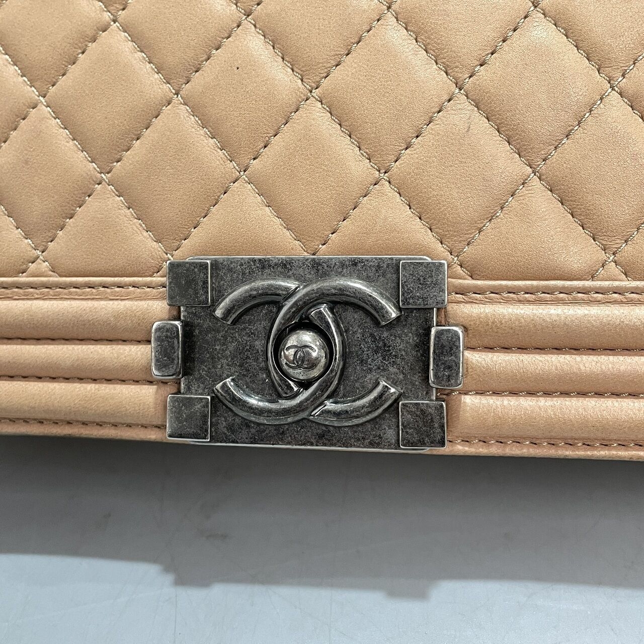 Chanel Boy Large Quilted Calfskin Beige Flap Shoulder Bag 