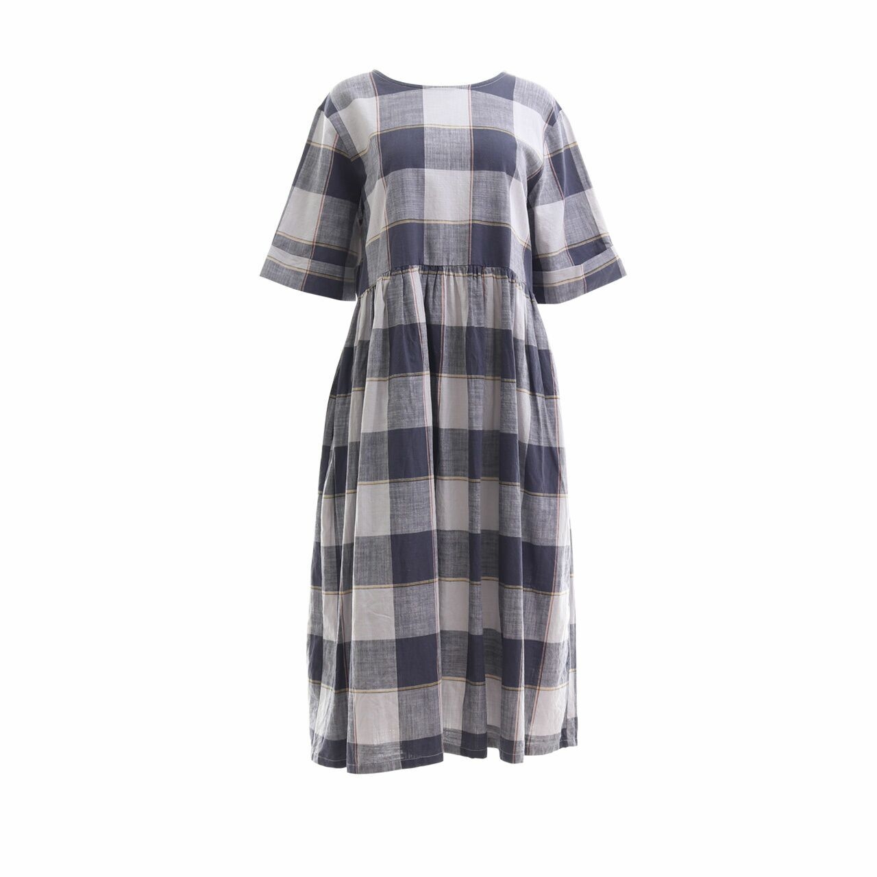 Oudre Navy & Grey Plaid Midi Dress