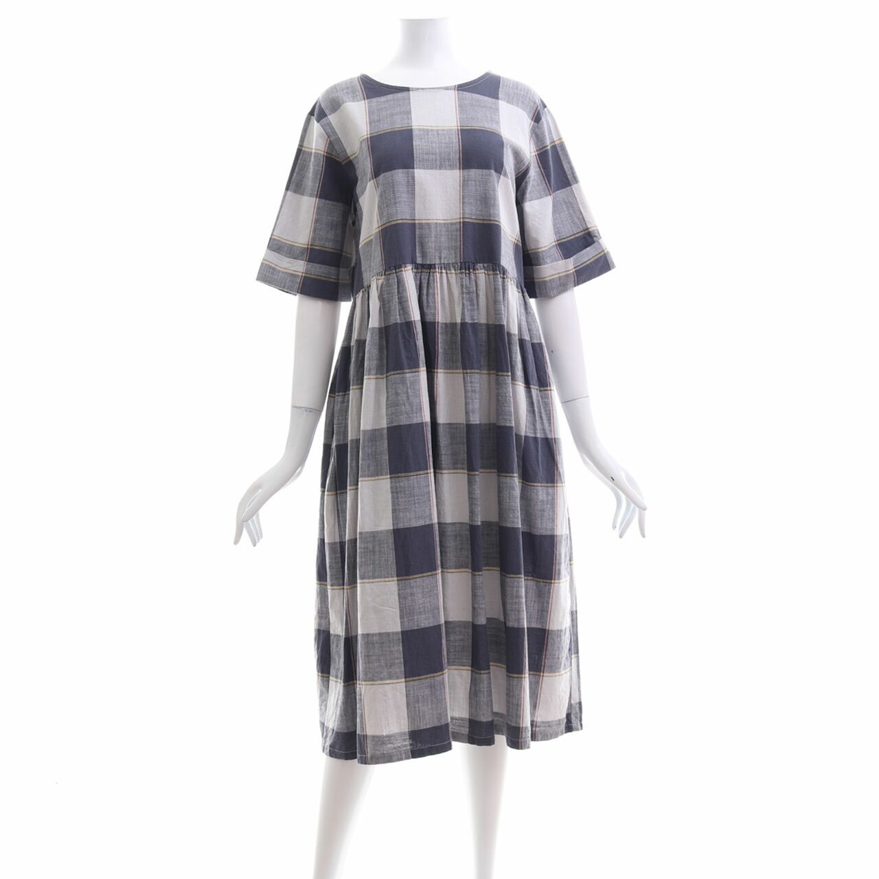 Oudre Navy & Grey Plaid Midi Dress