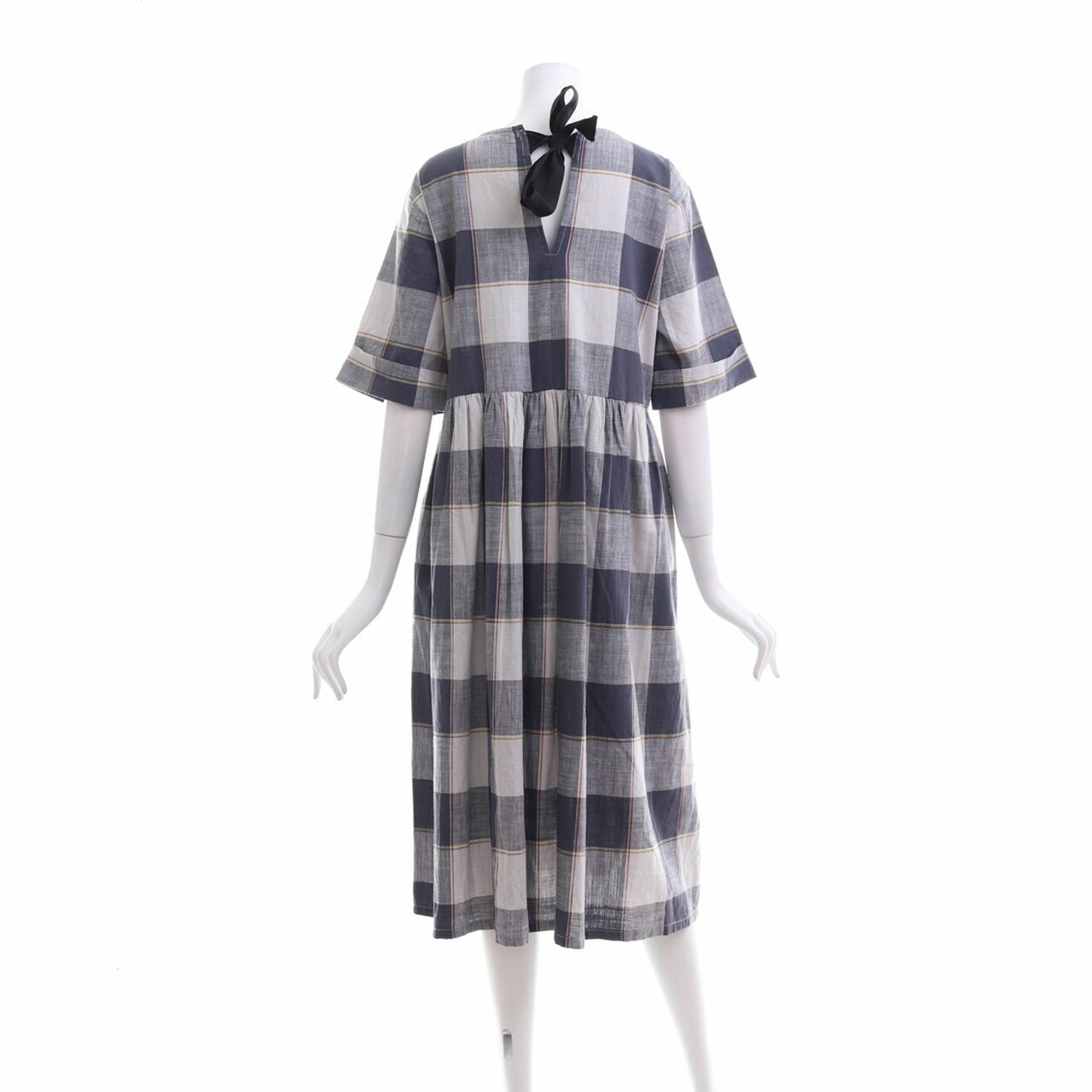 Oudre Navy & Grey Plaid Midi Dress