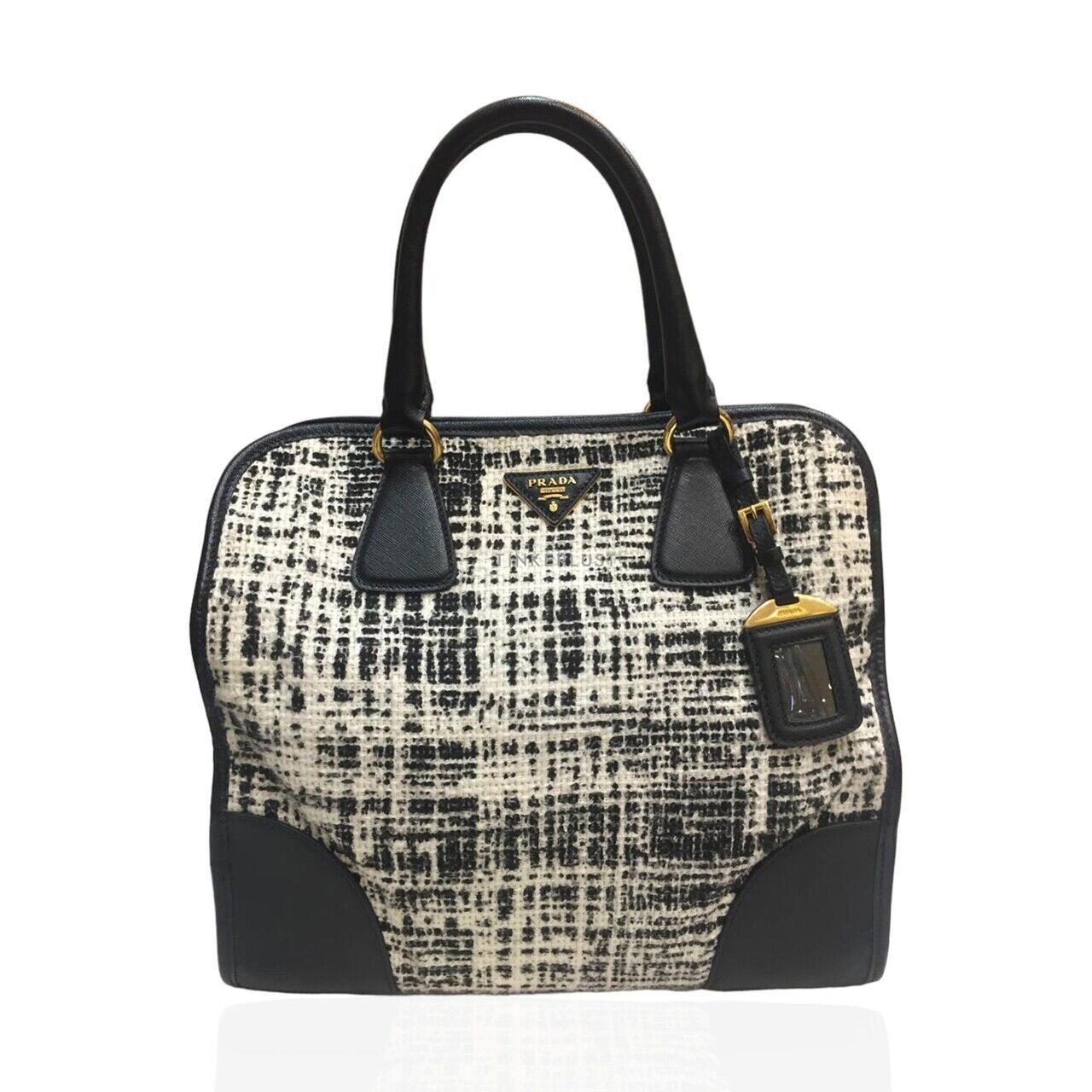 Prada Saffiano Tela Tweed Leather Black & White Satchel