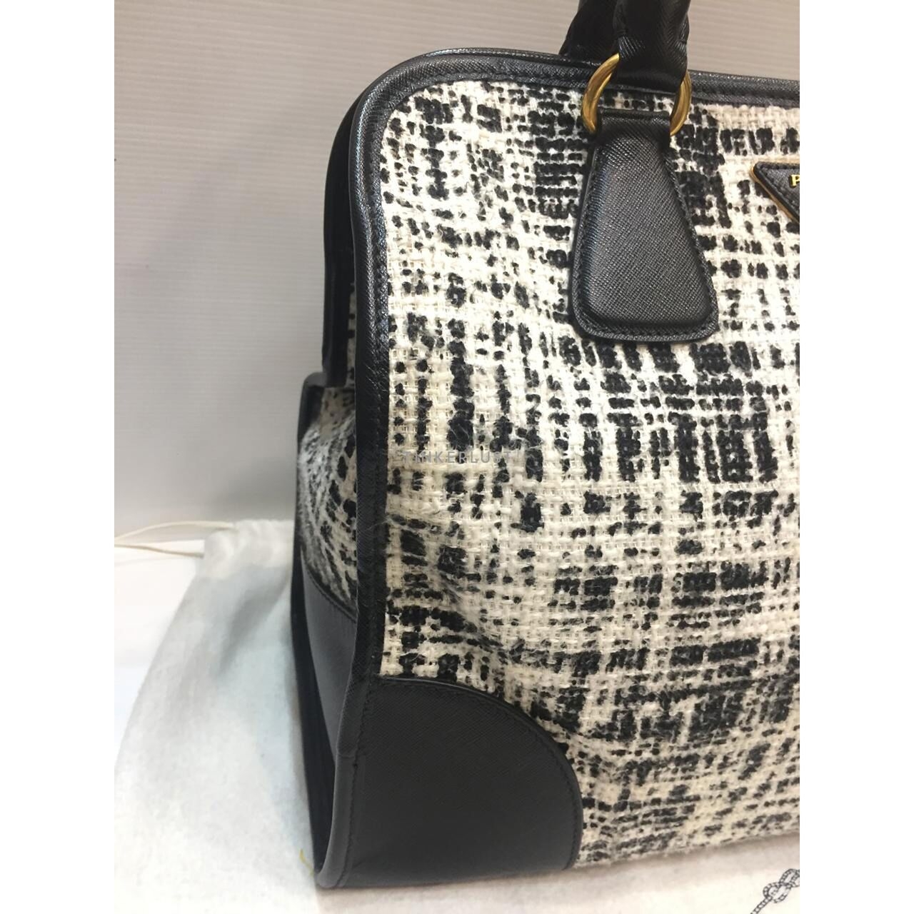 Prada Saffiano Tela Tweed Leather Black & White Satchel