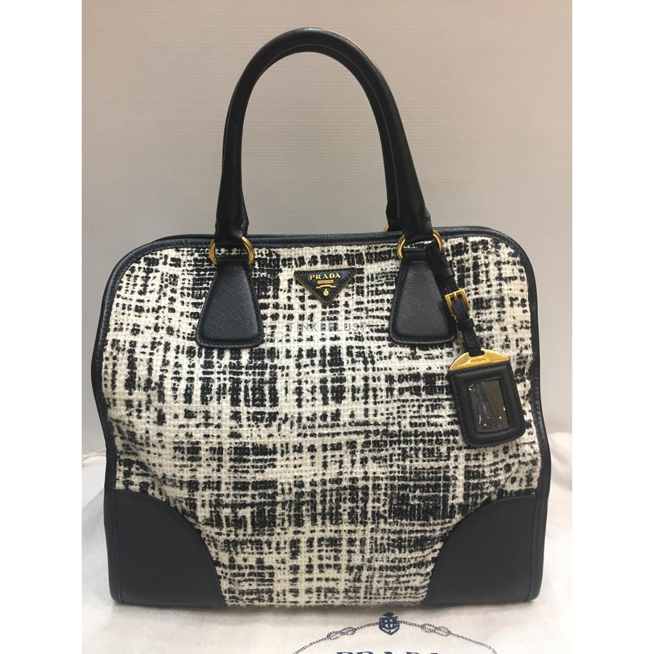 Prada Saffiano Tela Tweed Leather Black & White Satchel