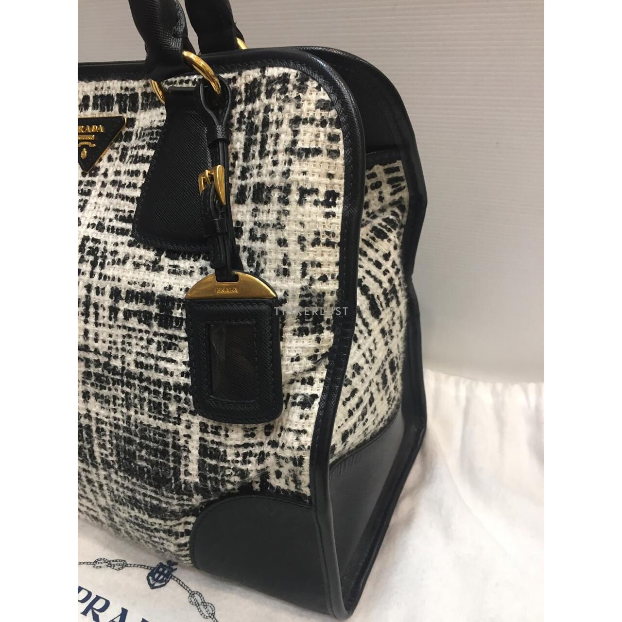 Prada Saffiano Tela Tweed Leather Black & White Satchel