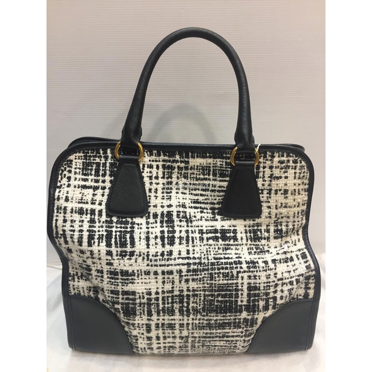 Prada Saffiano Tela Tweed Leather Black & White Satchel