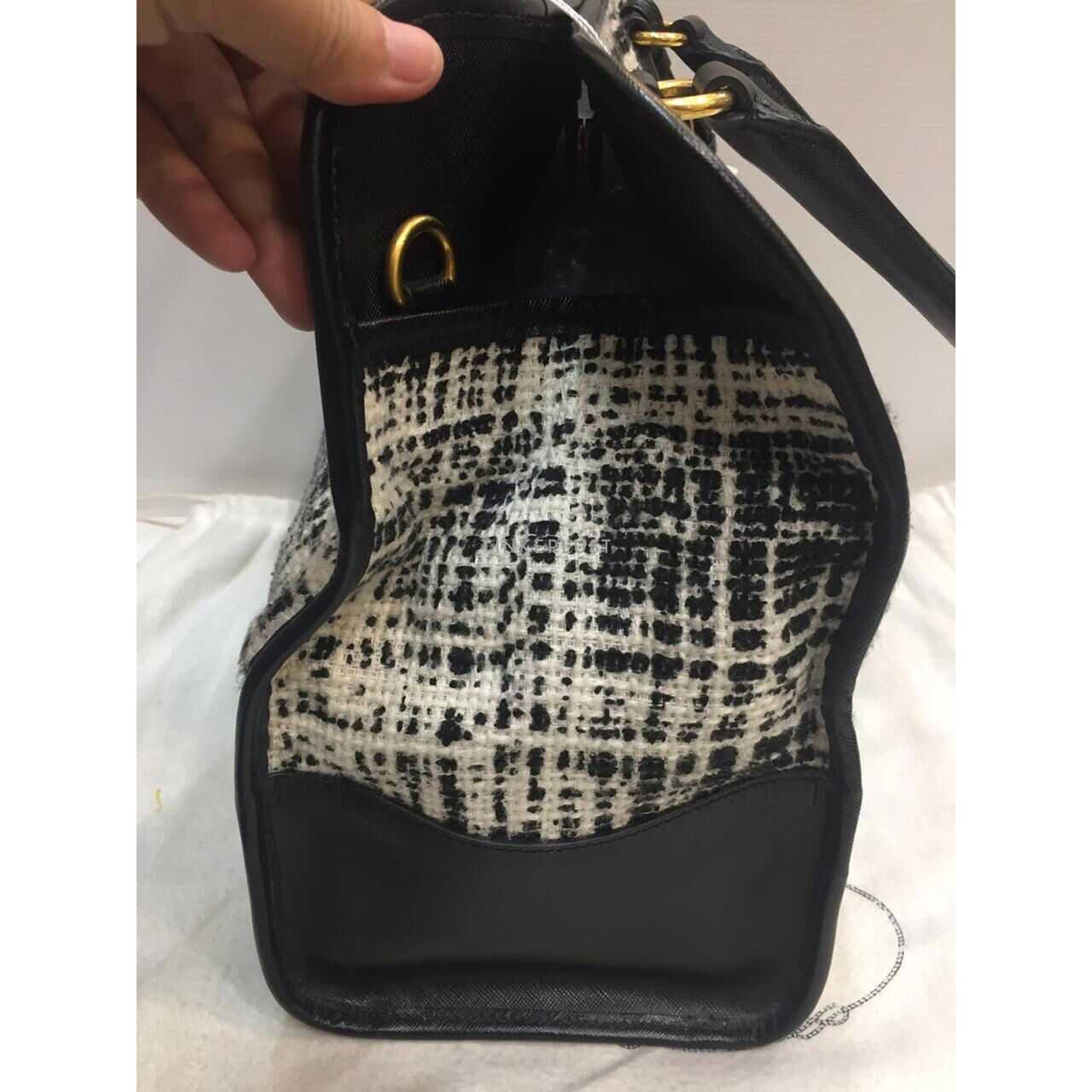 Prada Saffiano Tela Tweed Leather Black & White Satchel