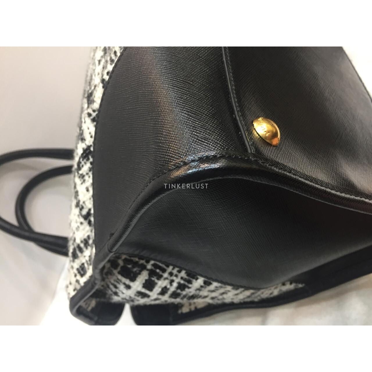 Prada Saffiano Tela Tweed Leather Black & White Satchel