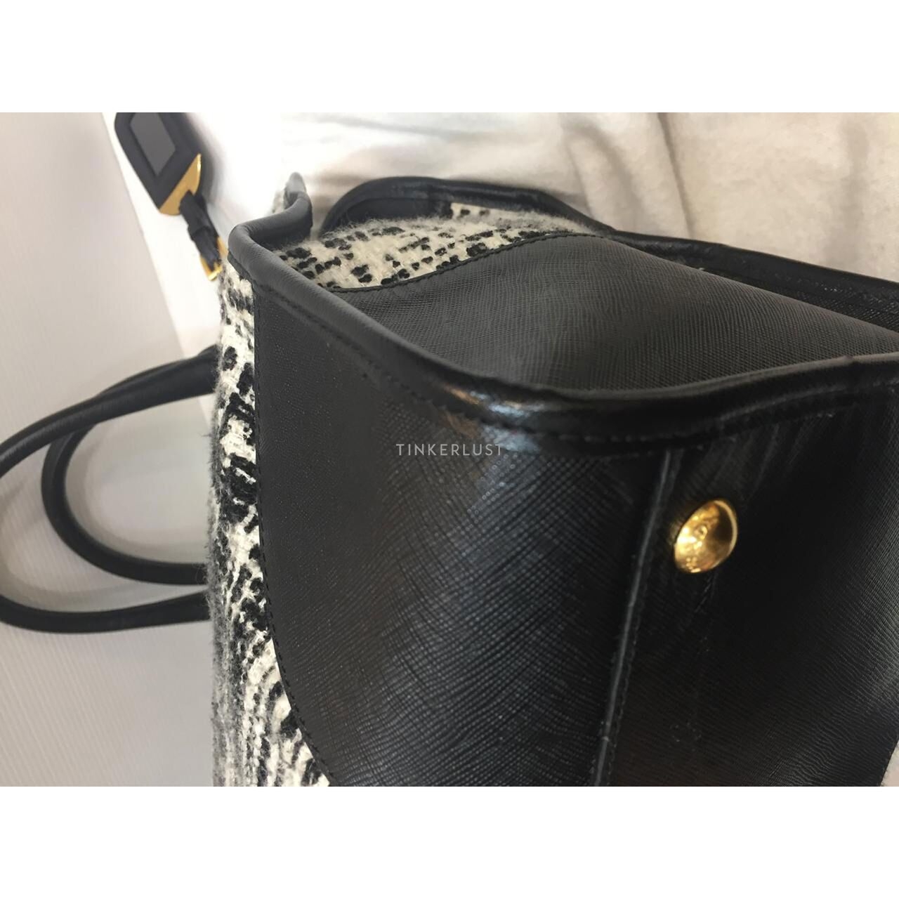 Prada Saffiano Tela Tweed Leather Black & White Satchel