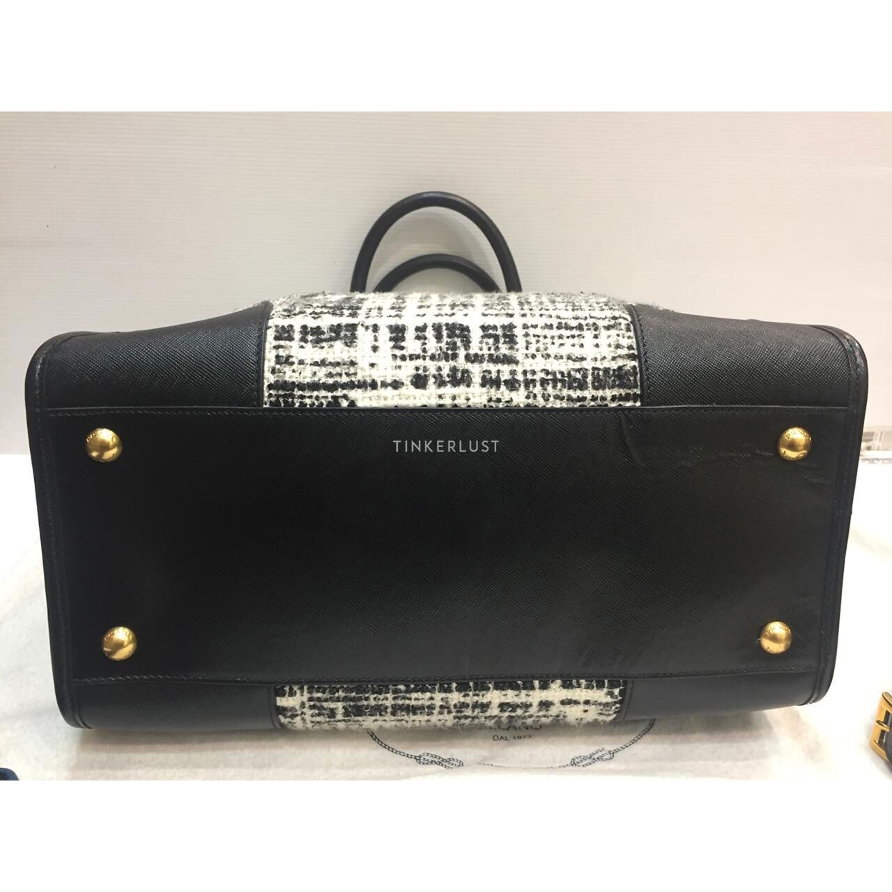 Prada Saffiano Tela Tweed Leather Black & White Satchel