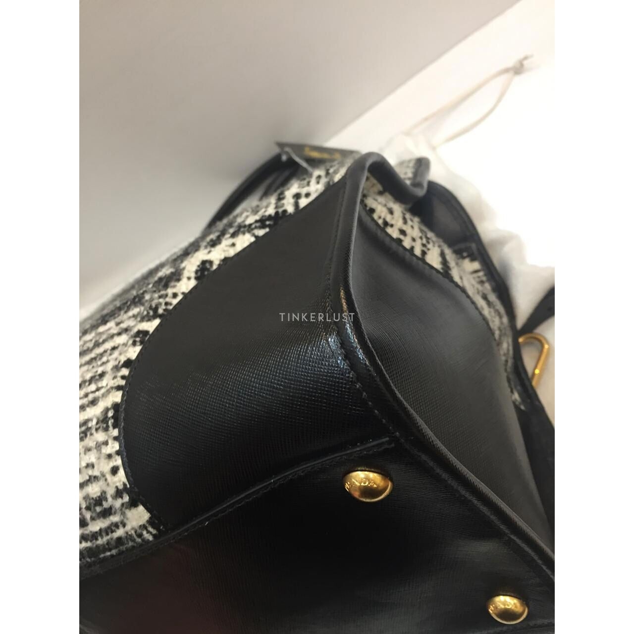 Prada Saffiano Tela Tweed Leather Black & White Satchel