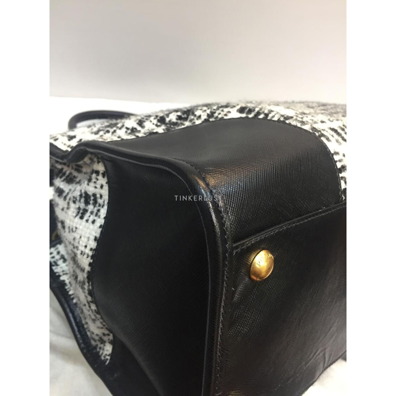 Prada Saffiano Tela Tweed Leather Black & White Satchel