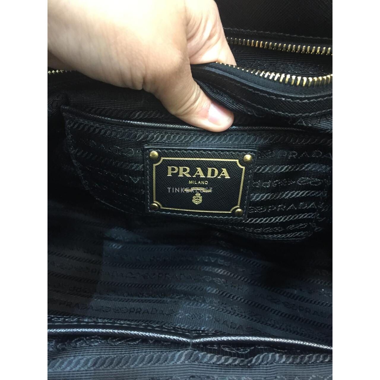 Prada Saffiano Tela Tweed Leather Black & White Satchel