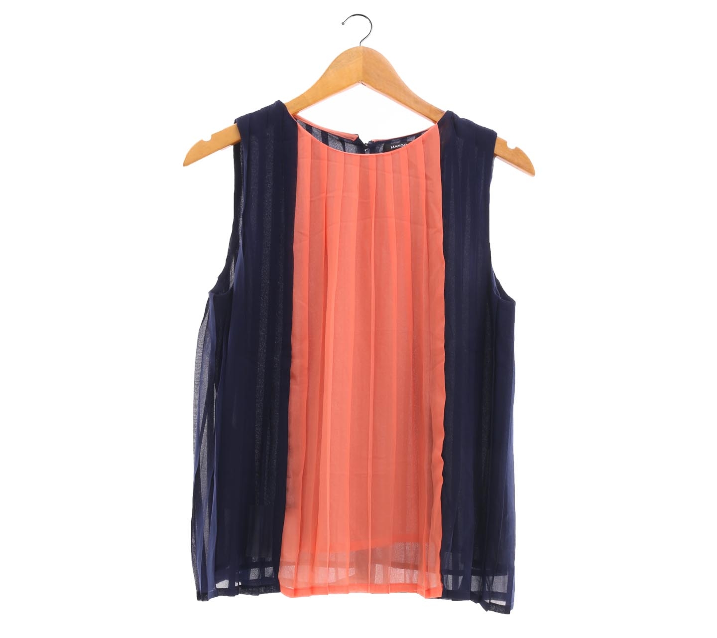 Mango Dark Blue & Peach Pleated Sleeveless