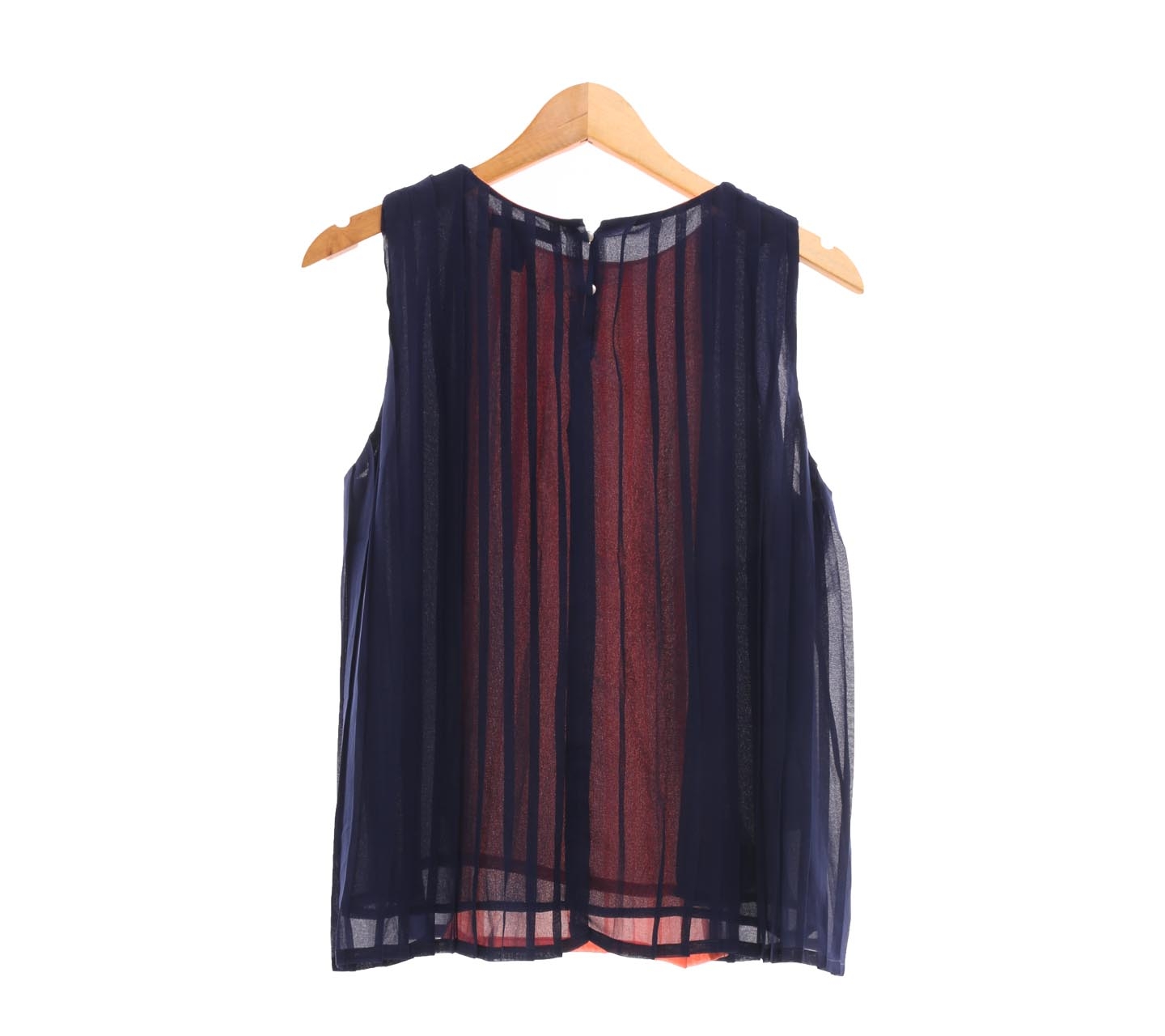 Mango Dark Blue & Peach Pleated Sleeveless