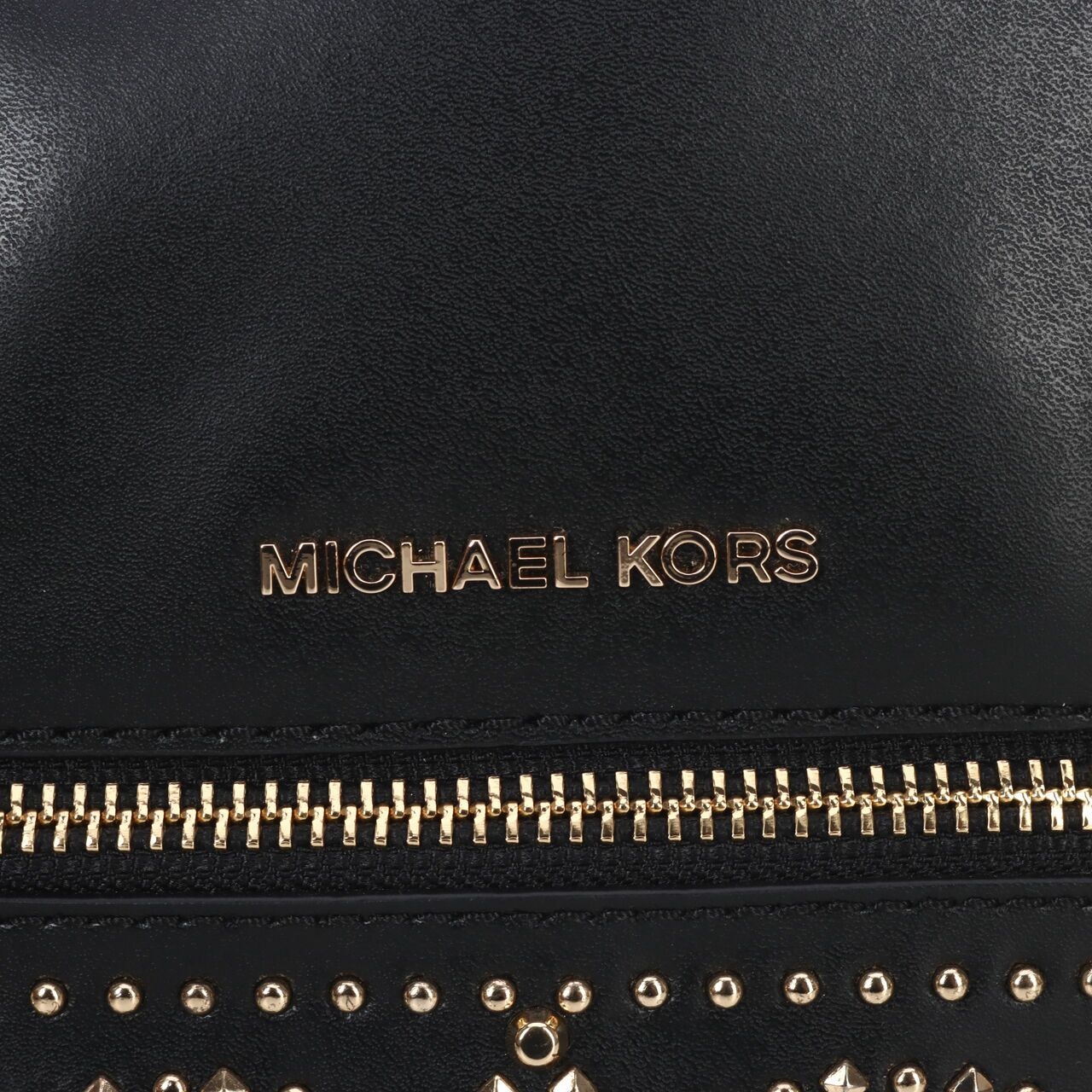 Michael Kors Rhea XS Black Messenger Backpack Stud Gold