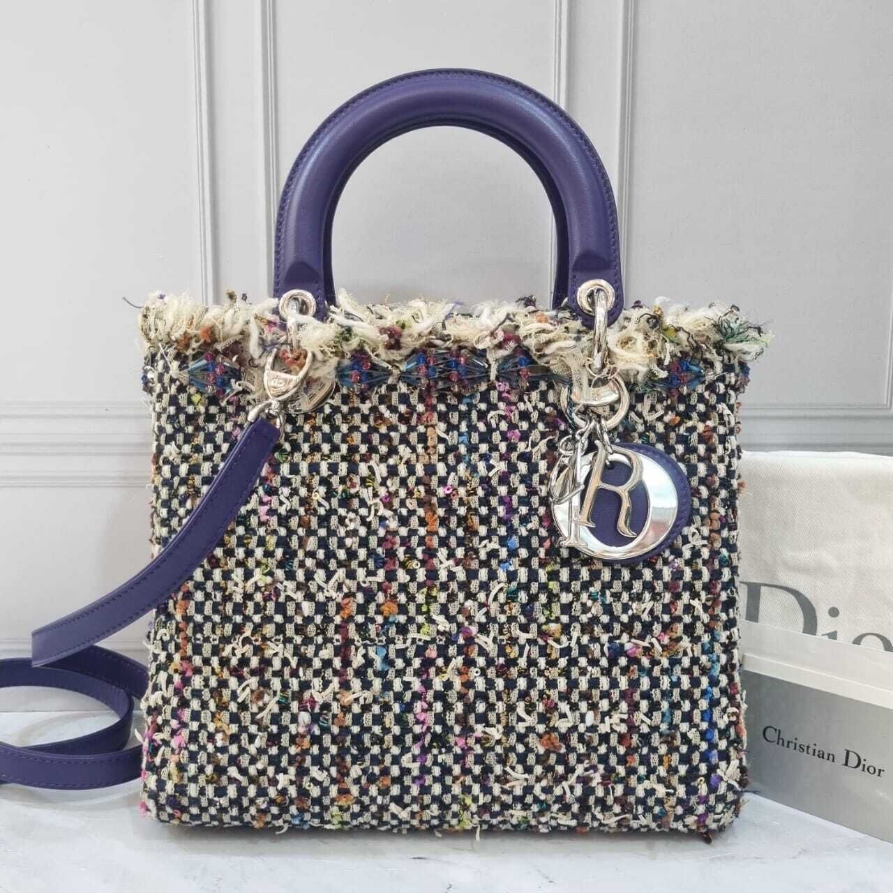 Christian Dior Lady Dior Limited Edition Medium Tweed Purple SHW 2013 Satchel