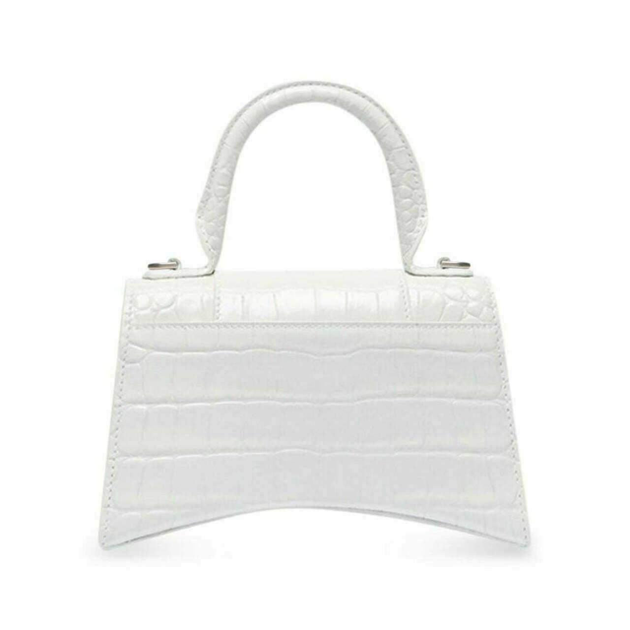 Hourglass Croco XS Top Handle Bag White Shw