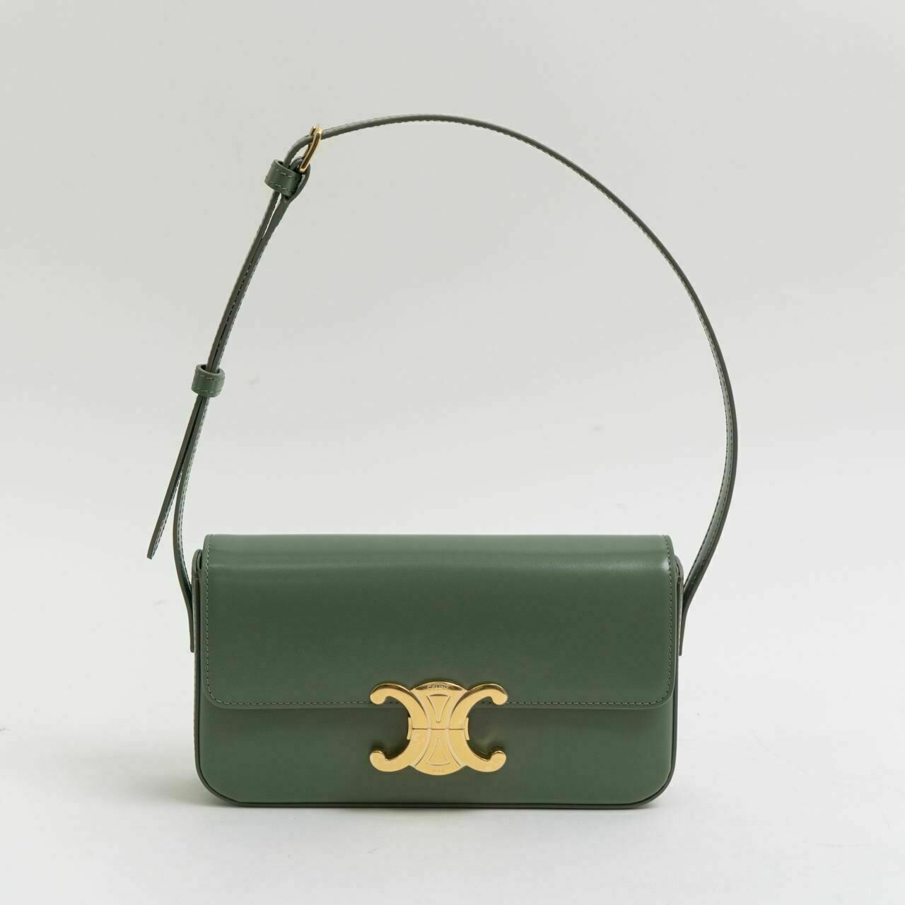 Celine Triomphe Shoulder Bag in Shiny Calfskin Green