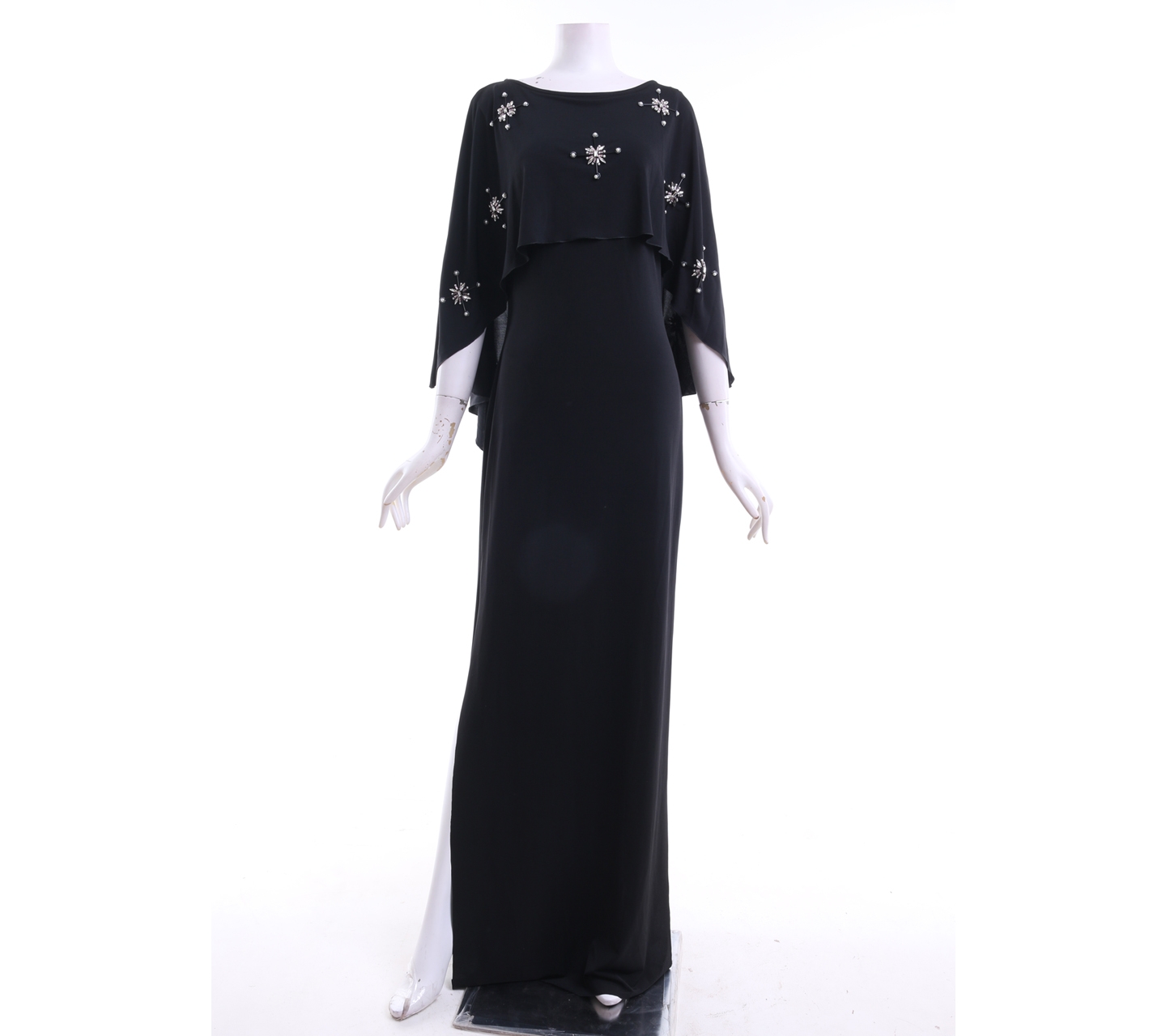 Private Collection Selphiebong Black Cape Beaded Long Dress	