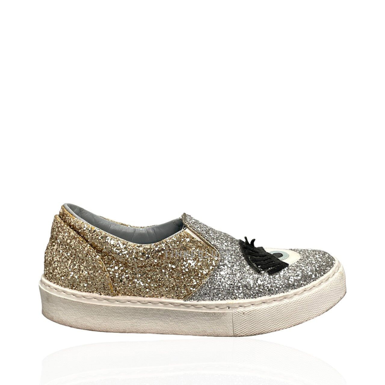 Chiara Ferragni Silver Glitter Slip On Flats