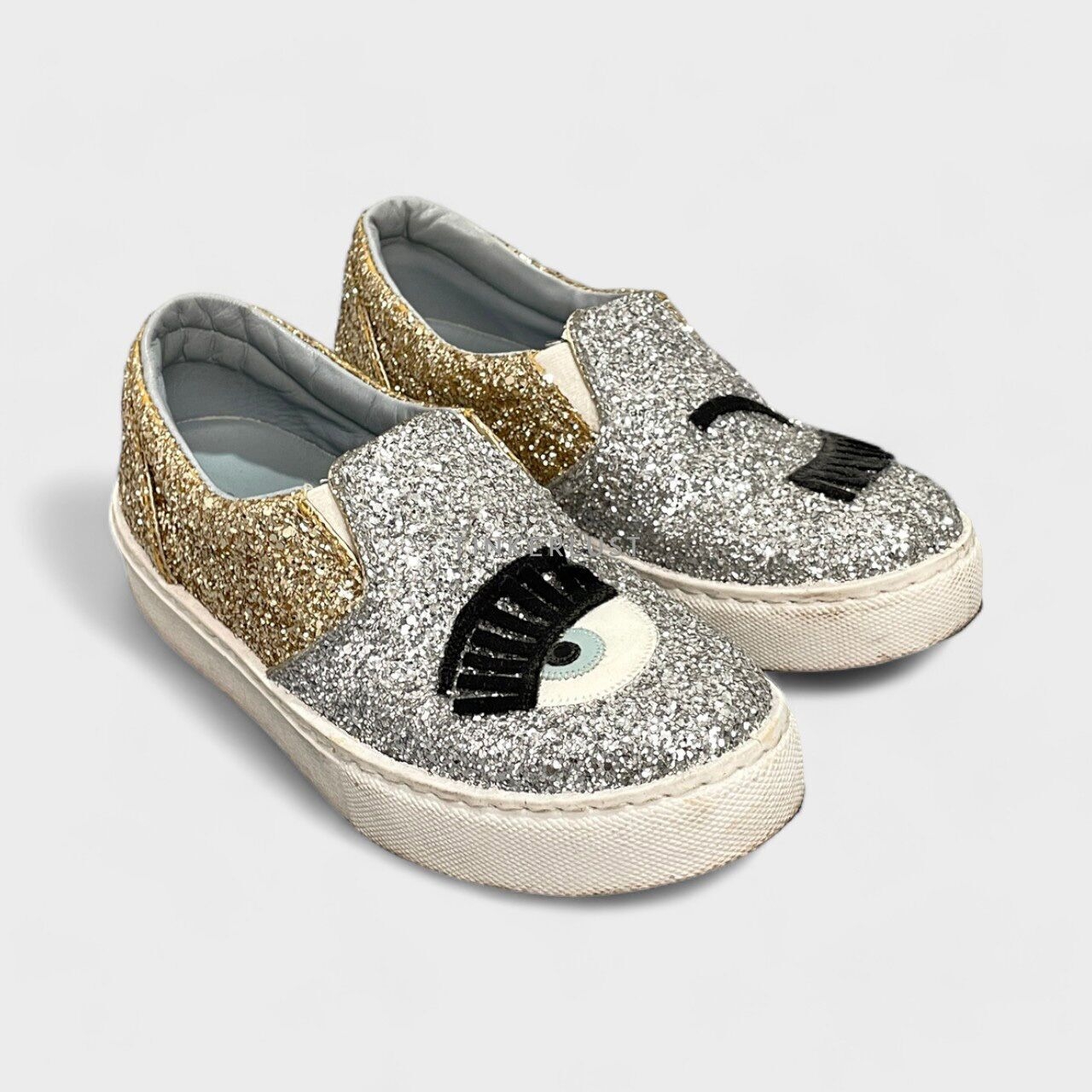 Chiara Ferragni Silver Glitter Slip On Flats