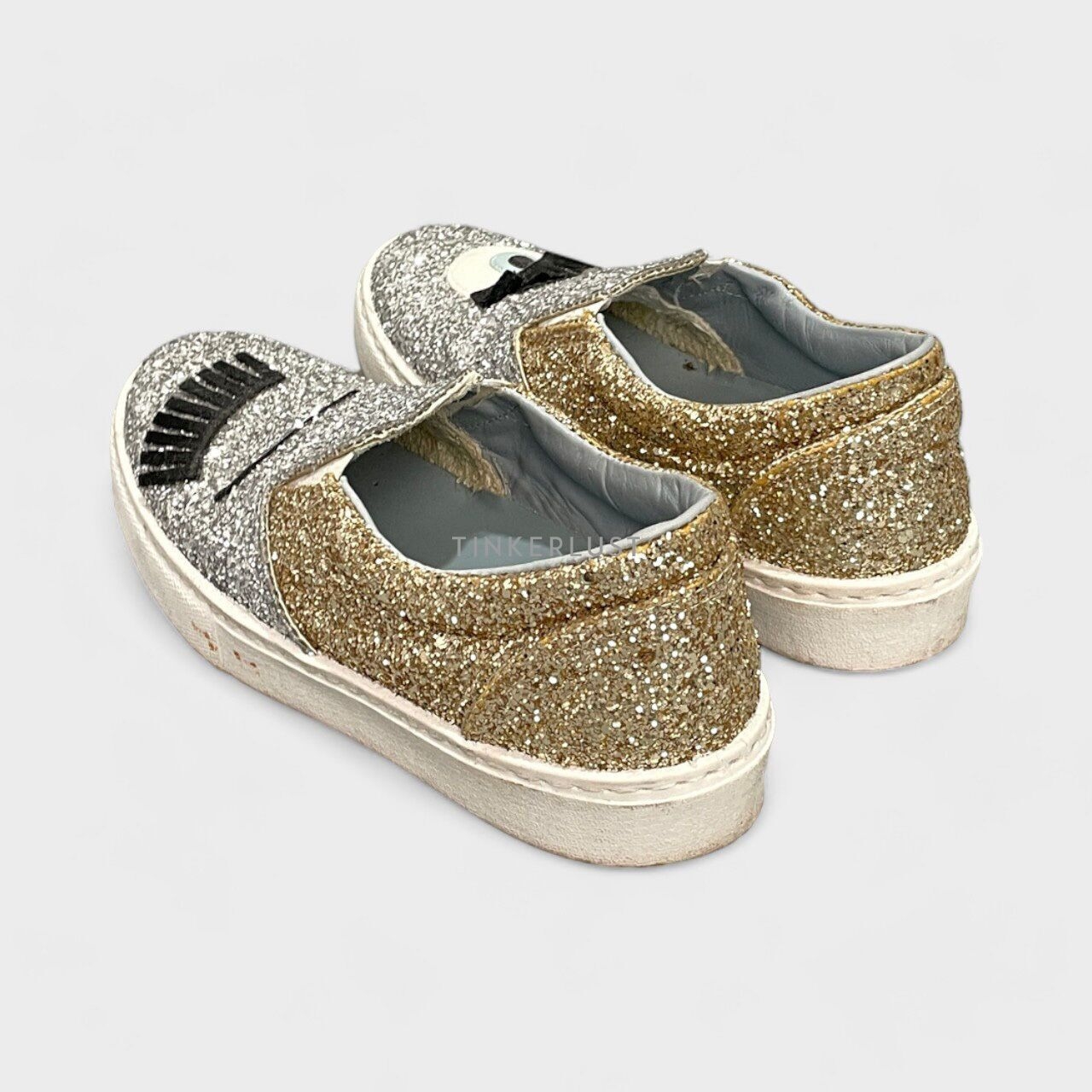 Chiara Ferragni Silver Glitter Slip On Flats