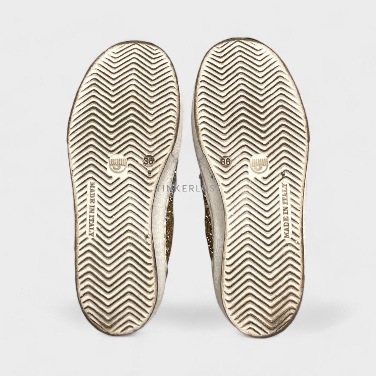 Chiara Ferragni Silver Glitter Slip On Flats