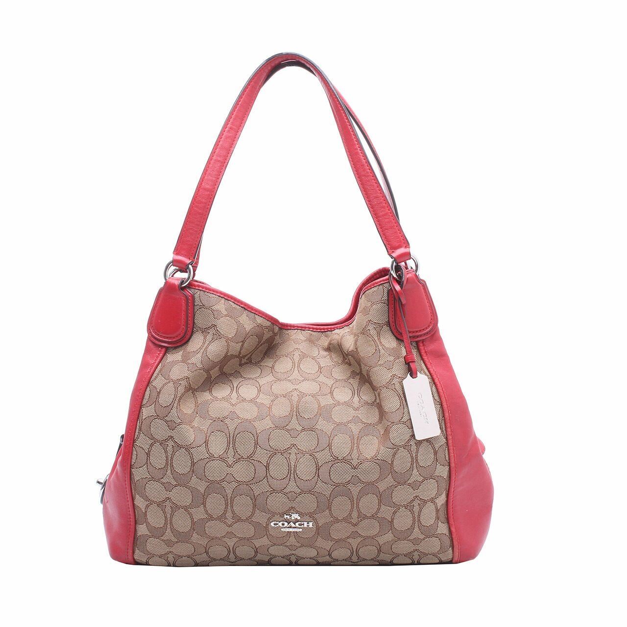 Coach Signature Edie Khaki Brown Red Shoulder Bag