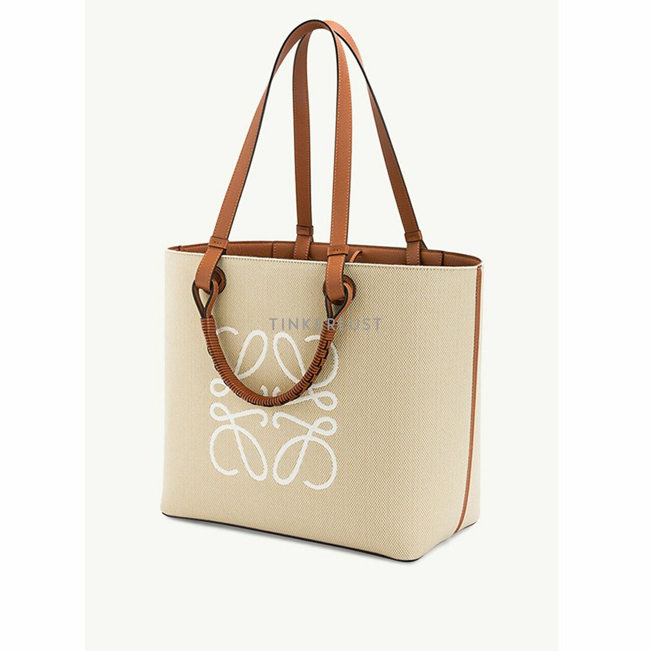 Loewe Anagram Tote Bag in Ecru/Tan Jacquard and Calfskin