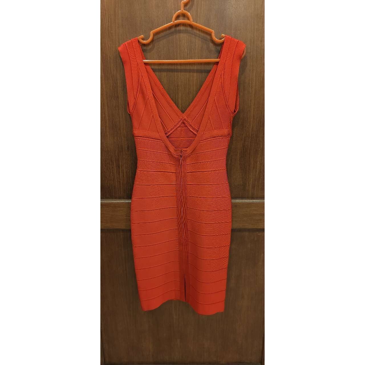 Herve Leger Red & Camel Orange Mini Dress