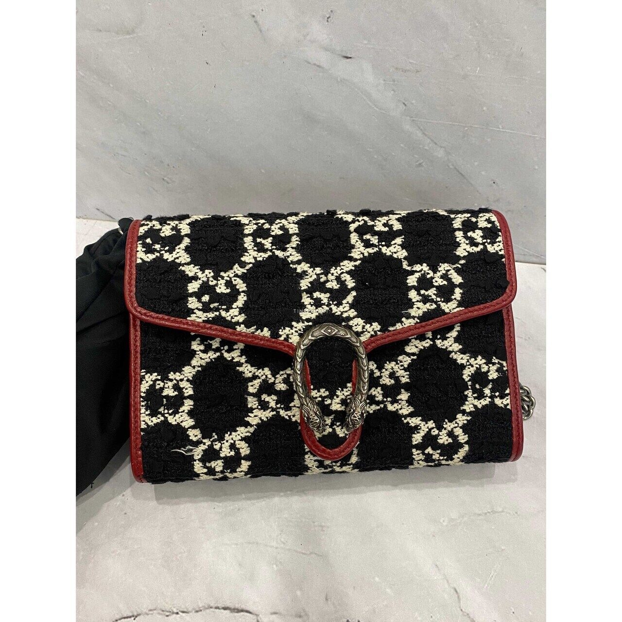 Gucci Dionysus Tweed WOC Red Black White SHW Sling Bag