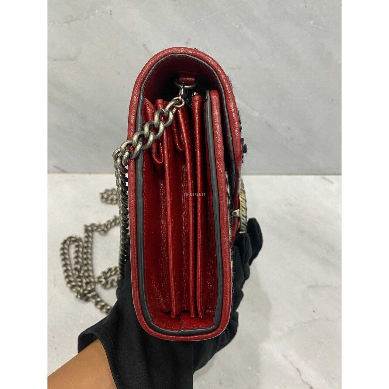 Gucci Dionysus Tweed WOC Red Black White SHW Sling Bag