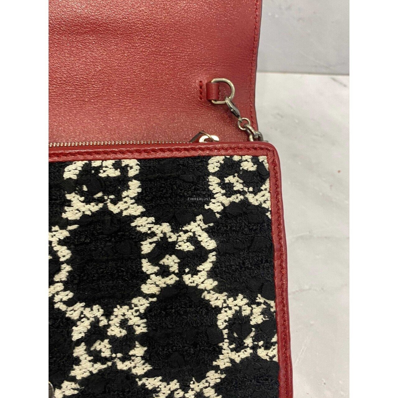 Gucci Dionysus Tweed WOC Red Black White SHW Sling Bag