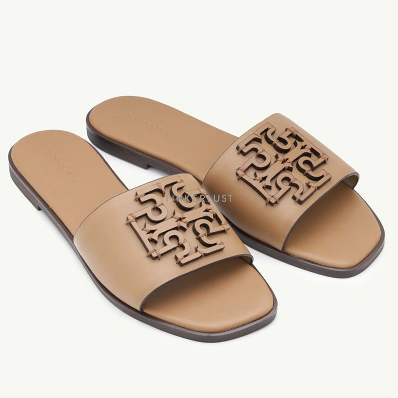 Tory Burch Women Ines Slide Sandals in Almond Flour with Tonal Logo