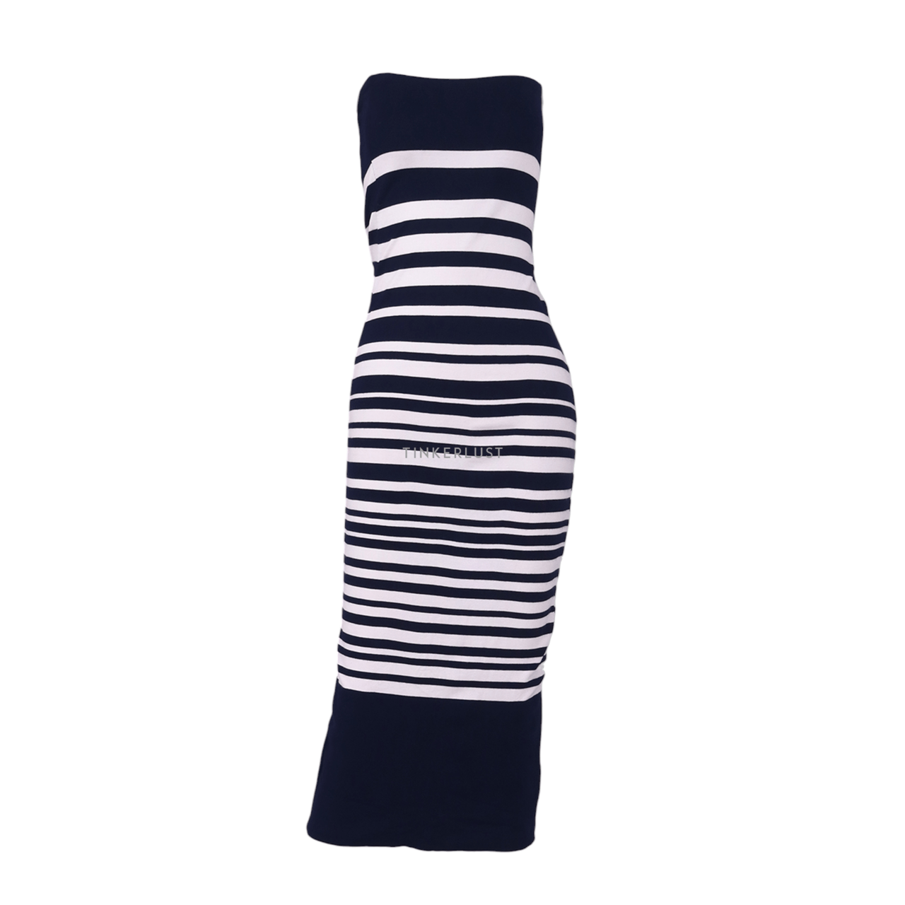 Zara Navy & White Stripes Tube Midi Dress