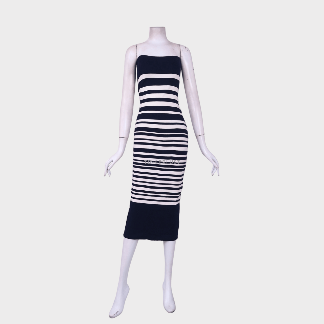 Zara Navy & White Stripes Tube Midi Dress