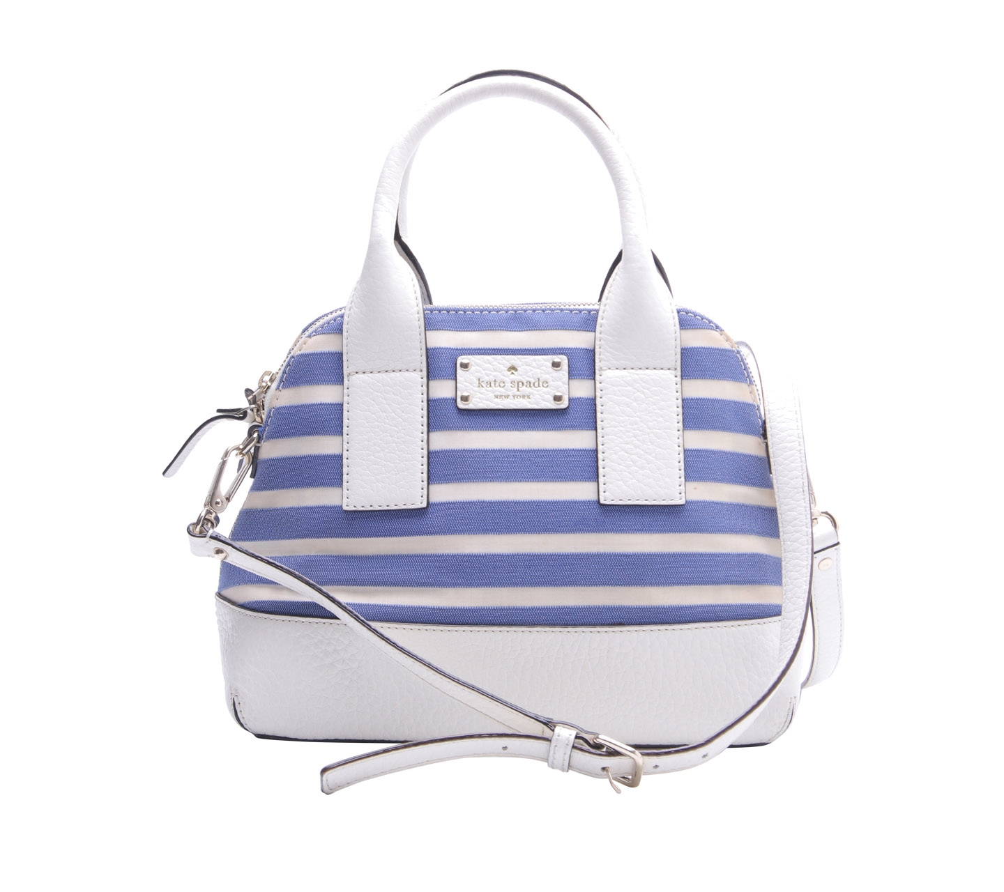 Kate Spade White & Blue Striped Satchel