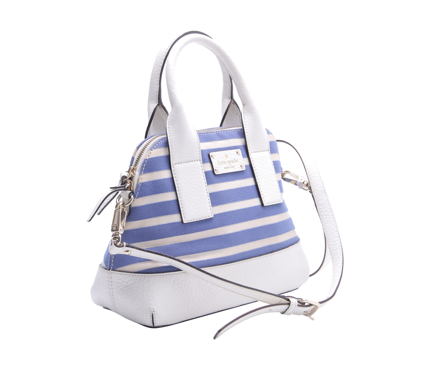 Kate Spade White & Blue Striped Satchel