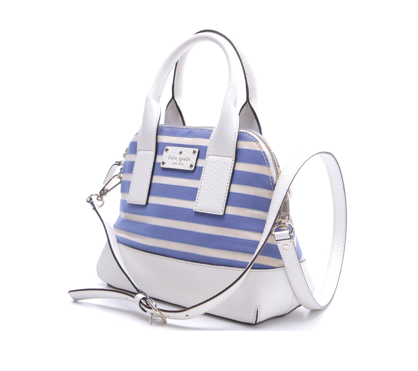 Kate Spade White & Blue Striped Satchel