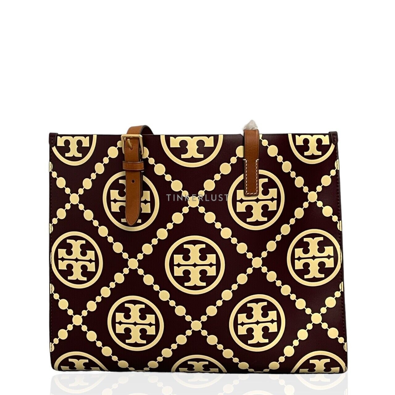 Tory Burch T Monogram Contrast Embossed Brown Yellow Tote Bag