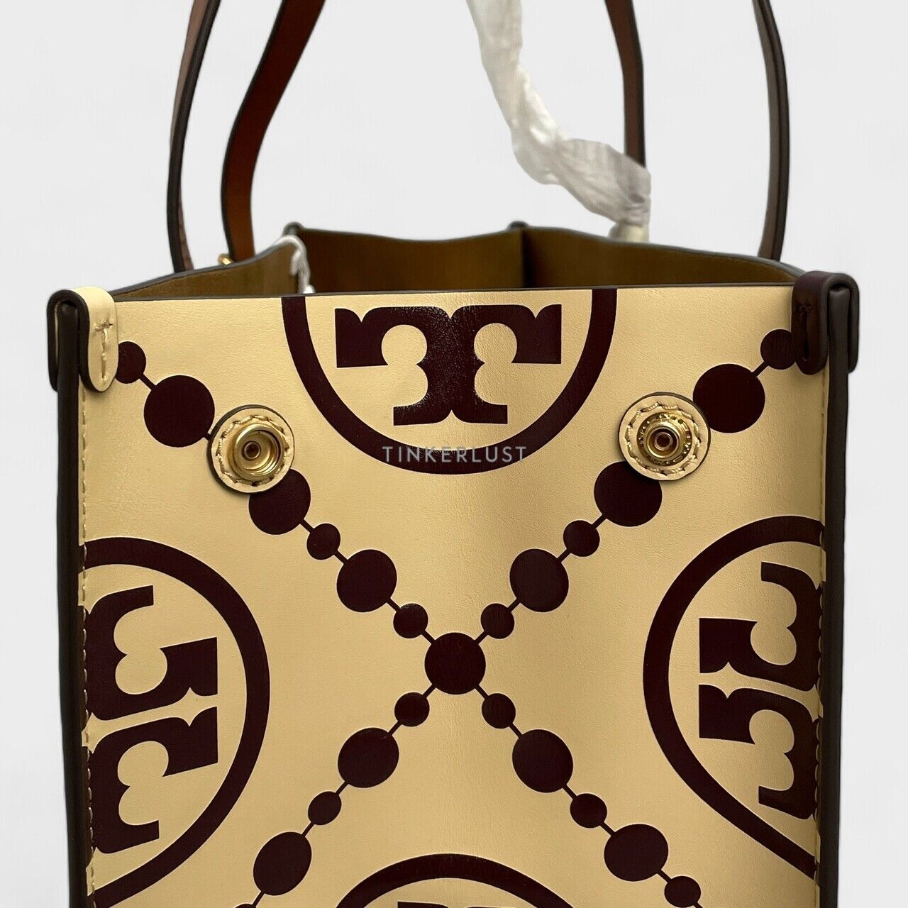 Tory Burch T Monogram Contrast Embossed Brown Yellow Tote Bag