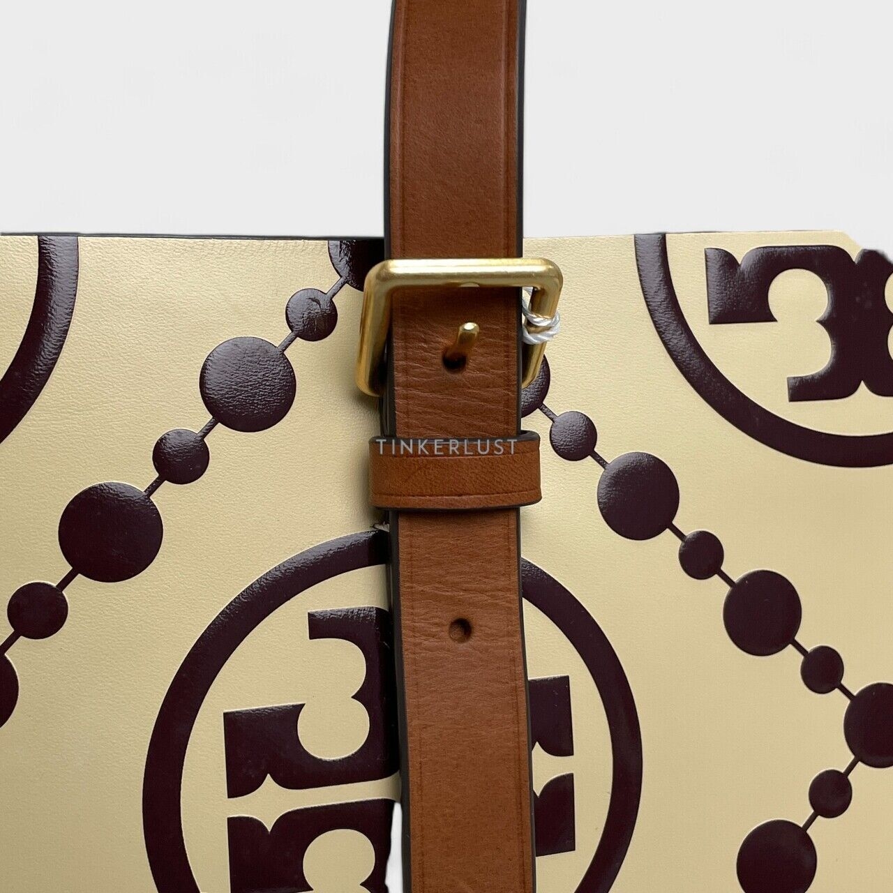 Tory Burch T Monogram Contrast Embossed Brown Yellow Tote Bag