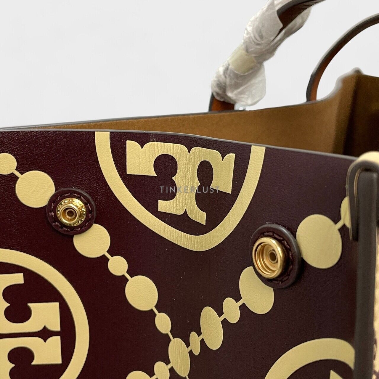 Tory Burch T Monogram Contrast Embossed Brown Yellow Tote Bag