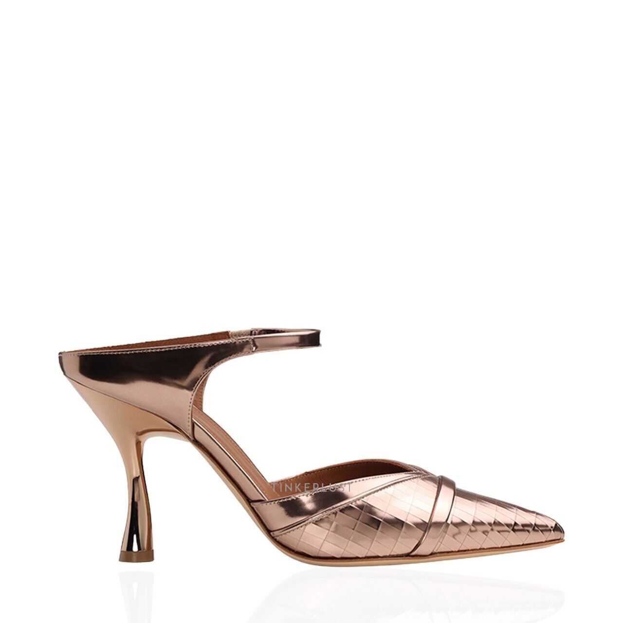 Malone Souilers Jil Heeled Mules 90mm Mirror Leather in Brass/Brash Heels