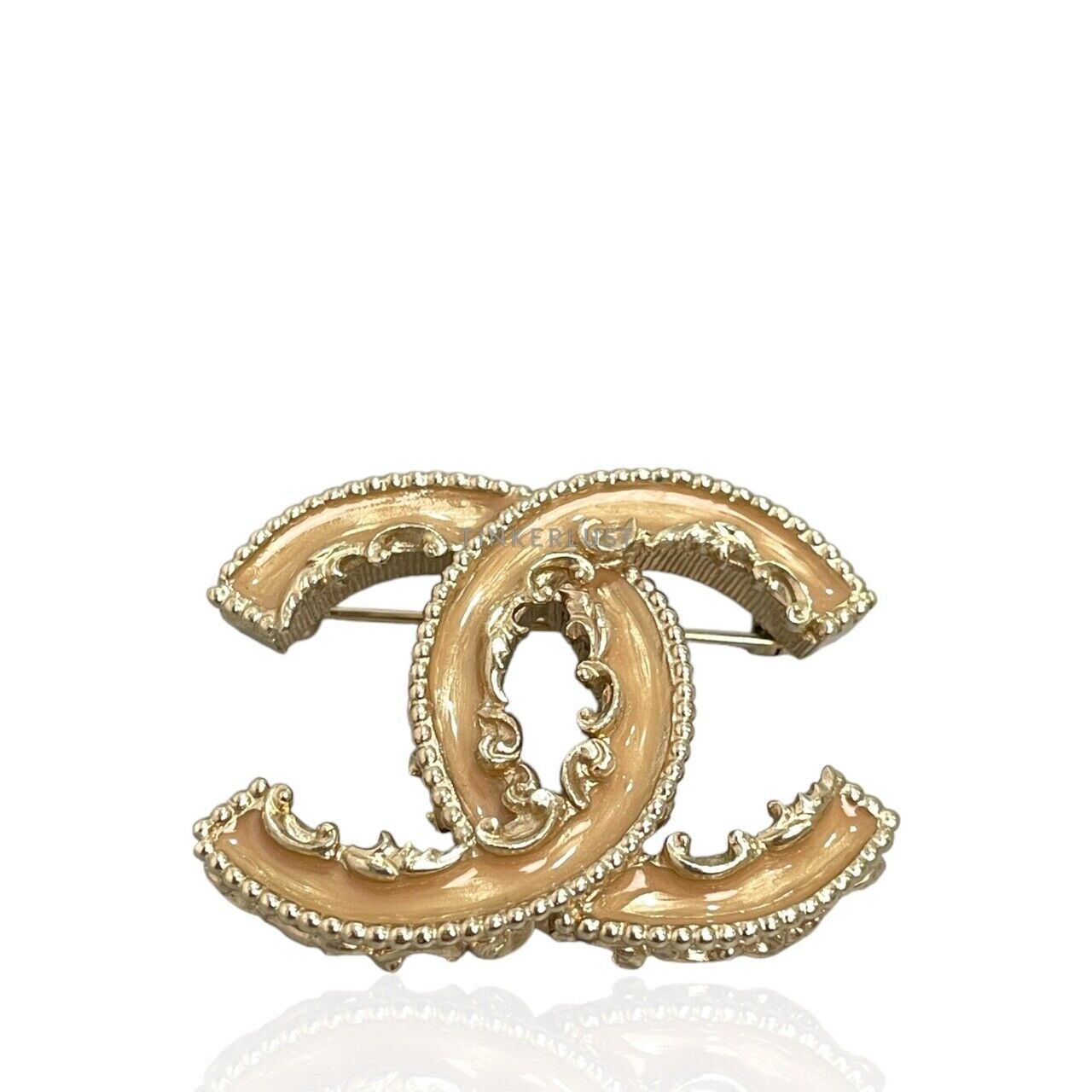 Chanel Enamel CC Baroque Green And Gold Brooch 