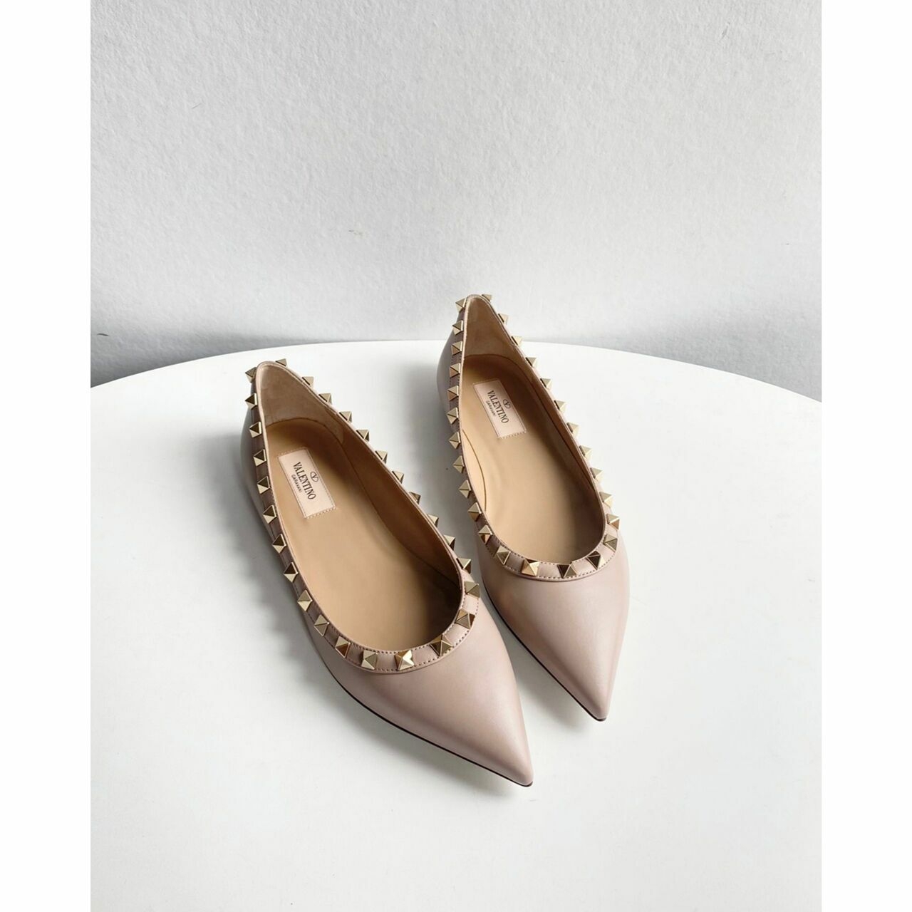 Valentino Garavani Rockstud Ballerina Flat in Poudre Calf	