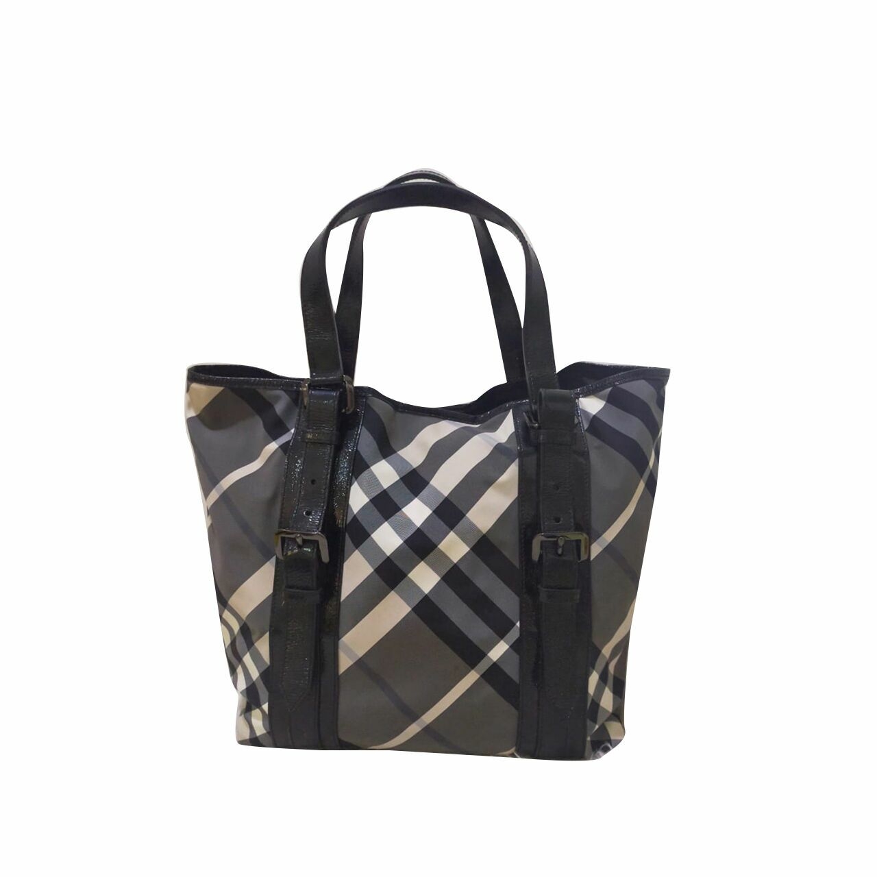 Burberry Grey/Black/White Check Tote Bag