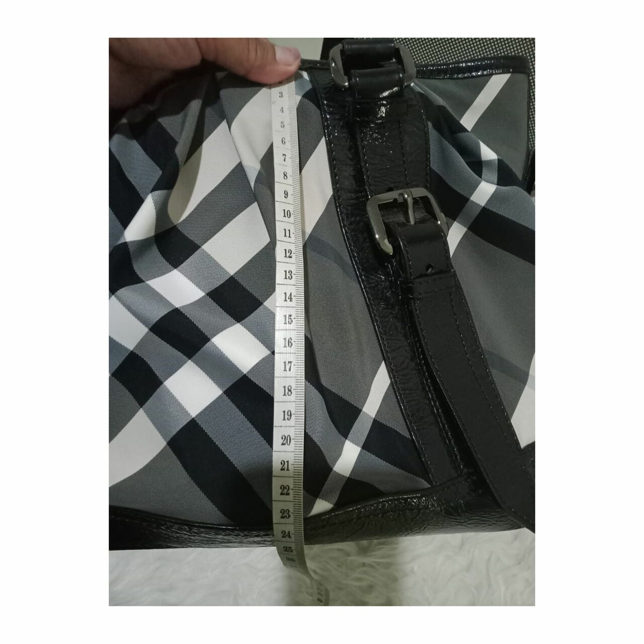 Burberry Grey/Black/White Check Tote Bag