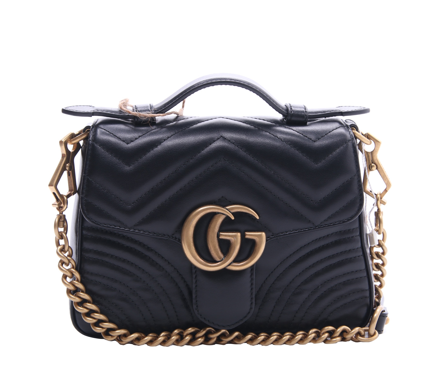 Gucci Black GG Marmont Matelassé Top Handle Satchel