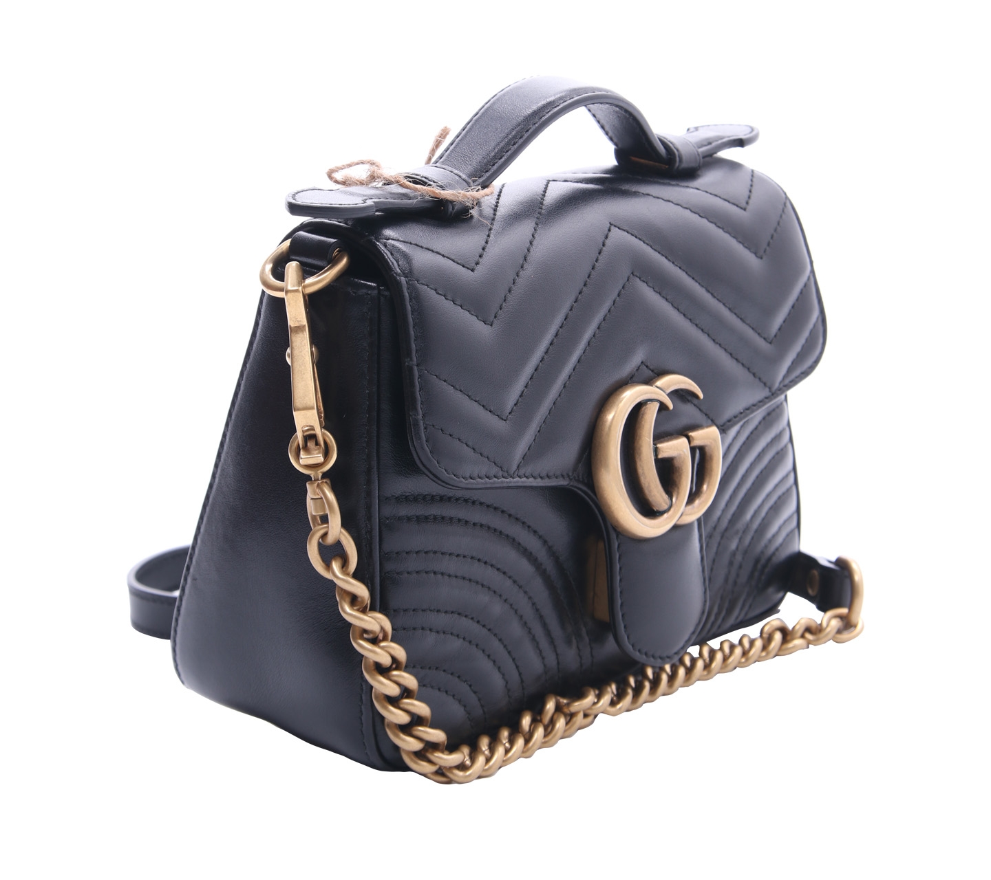 Gucci Black GG Marmont Matelassé Top Handle Satchel